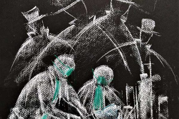 BARELAS-pandemia Βαρελάς Τακης /"Πανδημίας Εποχή" / 35cm X 50cm / ξηρό παστέλ σε χαρτί.